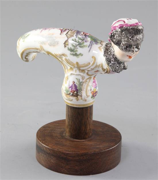 A Meissen Frauen Kopf cane handle, 18th / 19th century, length 12cm